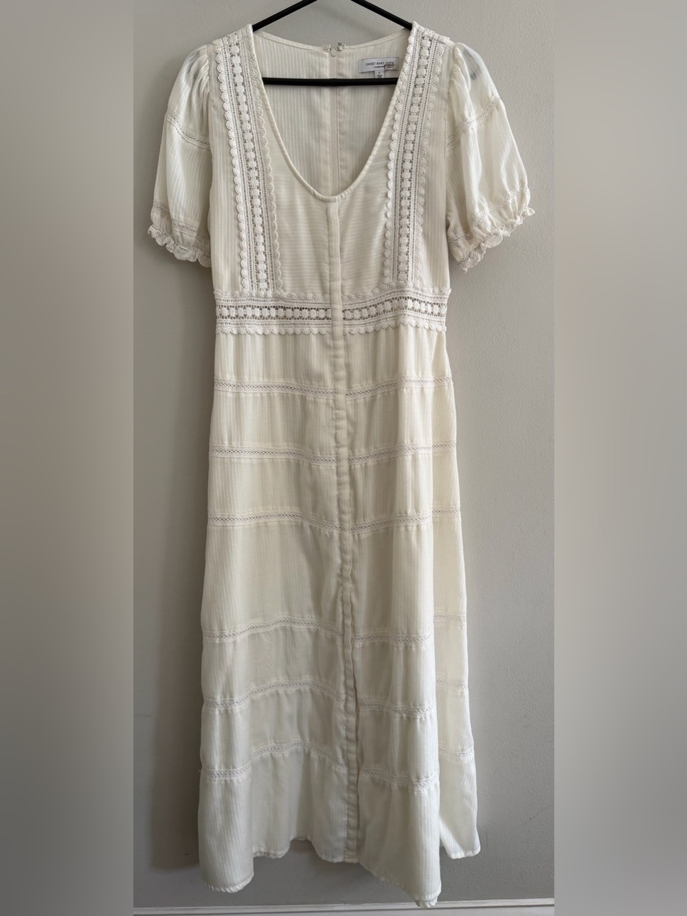 Sweet Baby Jamie Ivory Lace Midi Dress Cottage Core Bridal Boho Sz L MSRP $316
